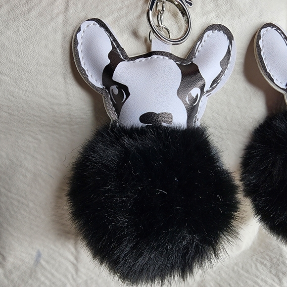 Boston Terrier / French Bulldog Dog Keychains Pom Pom Black White Set of 2 NWOT - Picture 10 of 15
